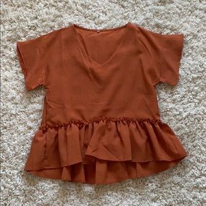 Dark Orange Ruffled Flowy T-shirt